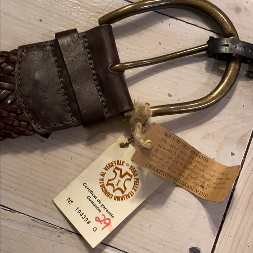 Braided Brown Leather Belt with Antiqued Brass Buckle - Picture 3 of 3